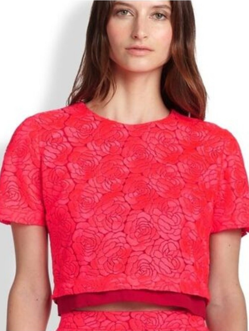 A.L.C. Neon Red Pink Textured Top Designer Statement Sleeveless Blouse